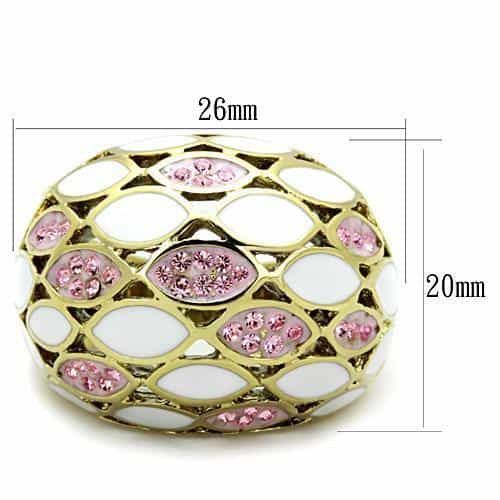 Stainless Steel Gold White Enamel Leaf Pink Crystal Dome Ring view 6