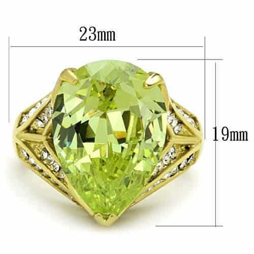 Stainless Steel Gold Green Oval Crystal CZ Ornate Cocktail Ring view 2