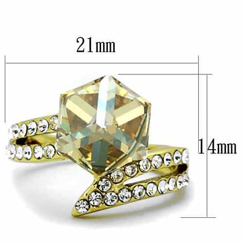 Stainless Steel Gold Champagne Crystal CZ Chevron Bypass Ring view 6