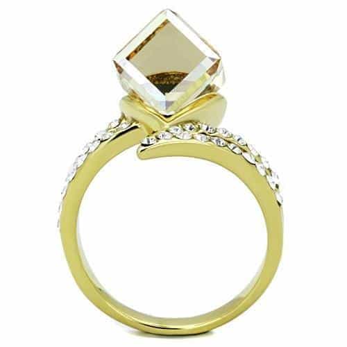 Stainless Steel Gold Champagne Crystal CZ Chevron Bypass Ring view 7