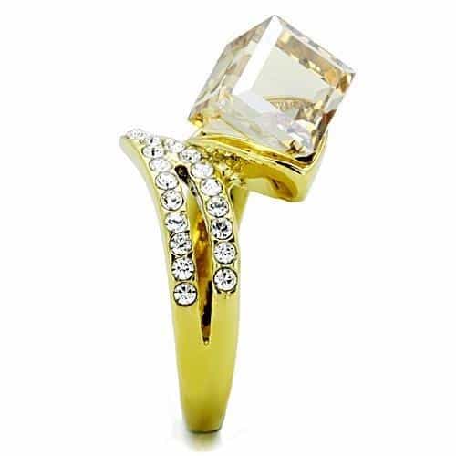Stainless Steel Gold Champagne Crystal CZ Chevron Bypass Ring view 8