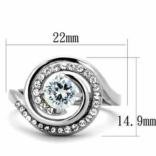 Stainless Steel CZ Round Pave Swirl Halo Bypass Ring view 2