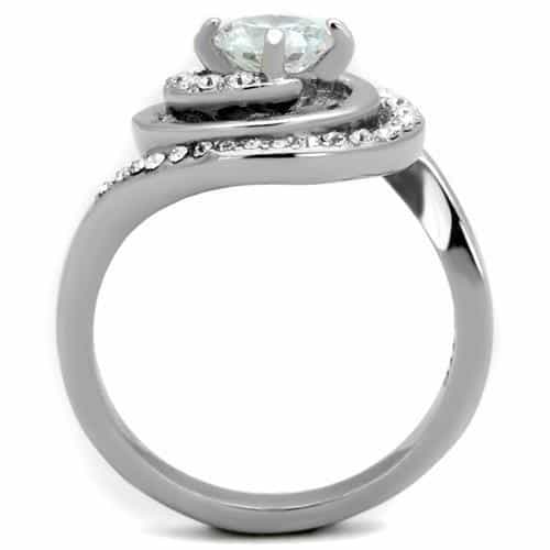 Stainless Steel CZ Round Pave Swirl Halo Bypass Ring view 7