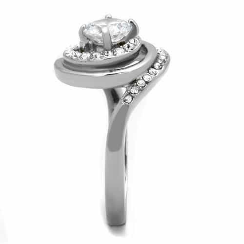 Stainless Steel CZ Round Pave Swirl Halo Bypass Ring view 8