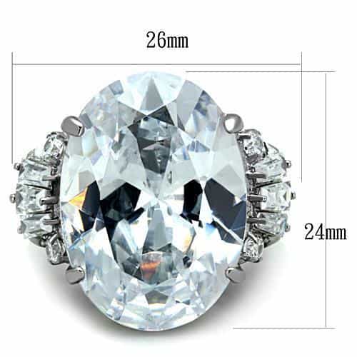 Stainless Steel CZ Large Oval Baguette Filigree Cocktail Ring view 6
