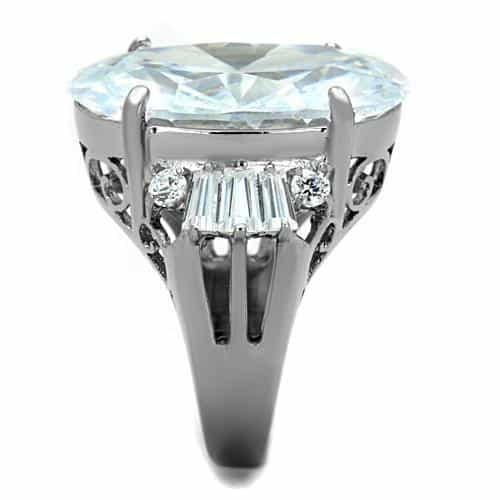 Stainless Steel CZ Large Oval Baguette Filigree Cocktail Ring view 4
