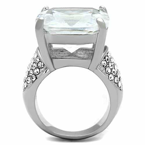 Stainless Steel CZ Large Cushion Pave Wide Cocktail Ring view 7