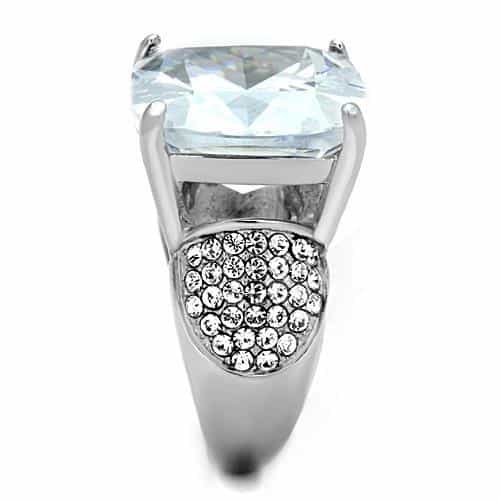 Stainless Steel CZ Large Cushion Pave Wide Cocktail Ring view 8