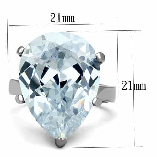 Stainless Steel CZ Large Pear Solitaire Ring view 6