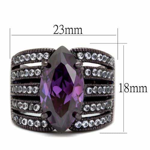 Stainless Steel Dark Amethyst Marquise CZ Multi Row Wide Ring view 6