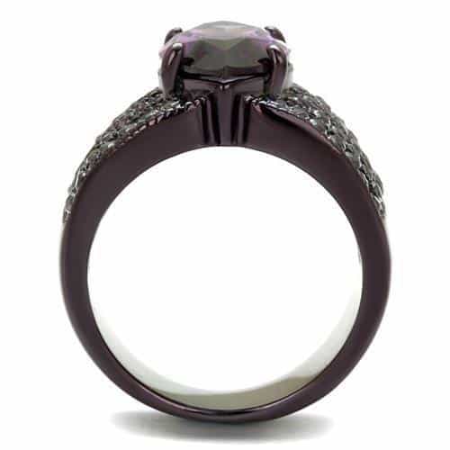 Stainless Steel Dark Amethyst Marquise CZ Multi Row Wide Ring view 7