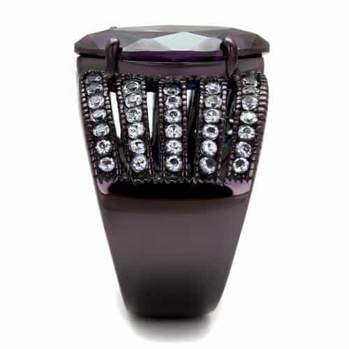 Stainless Steel Dark Amethyst Marquise CZ Multi Row Wide Ring view 4