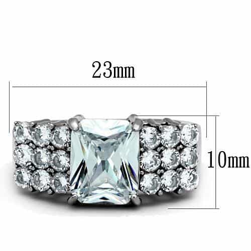 Stainless Steel CZ Emerald Cut Round Cluster Sides Ring view 6
