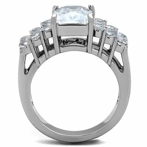 Stainless Steel CZ Emerald Cut Round Cluster Sides Ring view 7