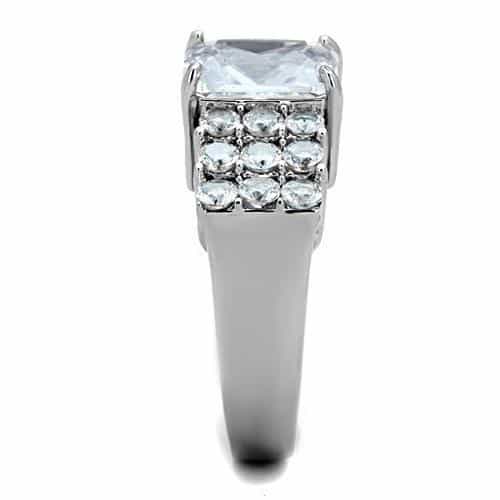 Stainless Steel CZ Emerald Cut Round Cluster Sides Ring view 8