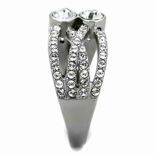 Stainless Steel CZ Round Bezel Pave Multi Band Split Ring view 8