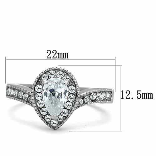 Stainless Steel CZ Pear Pave Halo Chevron Ring view 6