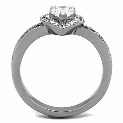 Stainless Steel CZ Pear Pave Halo Chevron Ring view 7