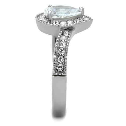 Stainless Steel CZ Pear Pave Halo Chevron Ring view 8