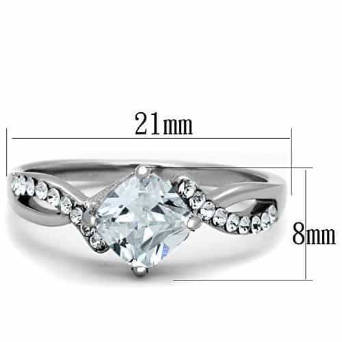 Stainless Steel CZ Cushion Solitaire Pave Petite Ring view 6