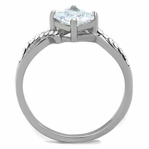 Stainless Steel CZ Cushion Solitaire Pave Petite Ring view 7