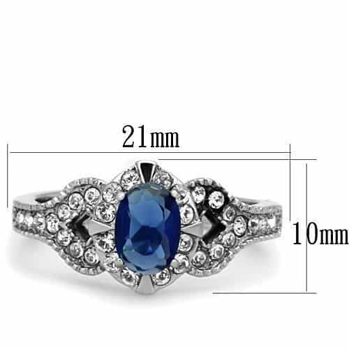 Stainless Steel Blue Sapphire Oval CZ Double Halo Vintage Ring view 6