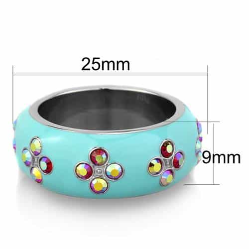 Stainless Steel Turquoise Enamel AB Crystal Flower Band Ring view 2