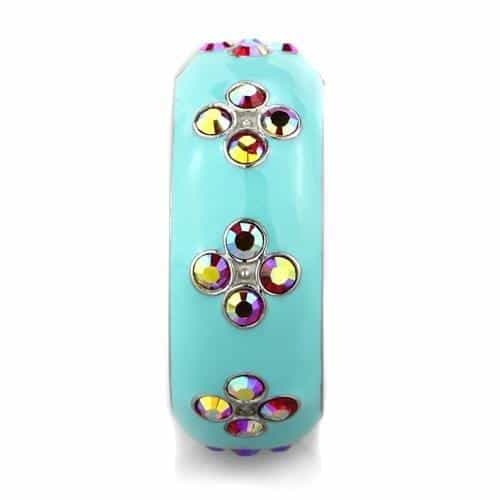 Stainless Steel Turquoise Enamel AB Crystal Flower Band Ring view 8