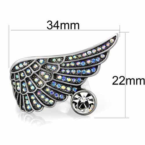 Stainless Steel AB Crystal Pave Angel Wing Ring view 6