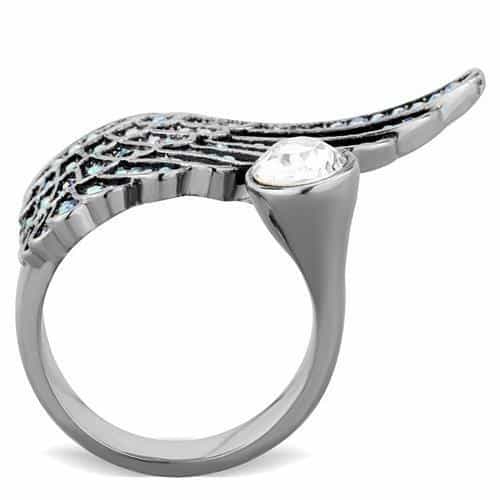 Stainless Steel AB Crystal Pave Angel Wing Ring view 3