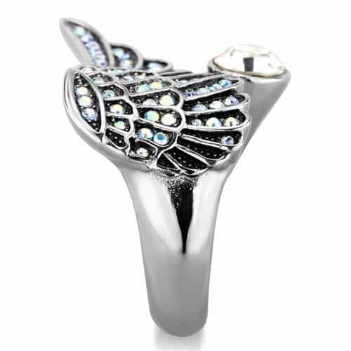 Stainless Steel AB Crystal Pave Angel Wing Ring view 8
