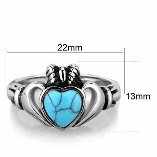 Stainless Steel Turquoise Heart Claddagh Ring view 2