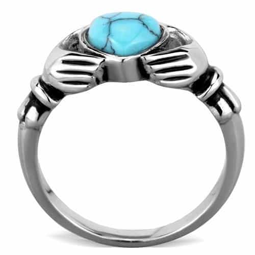 Stainless Steel Turquoise Heart Claddagh Ring view 7