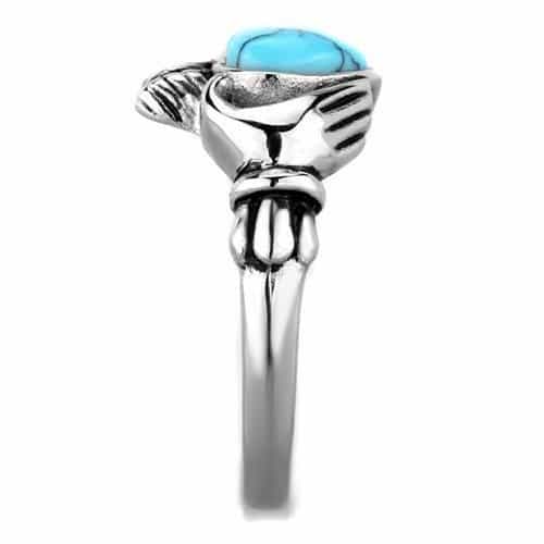 Stainless Steel Turquoise Heart Claddagh Ring view 8