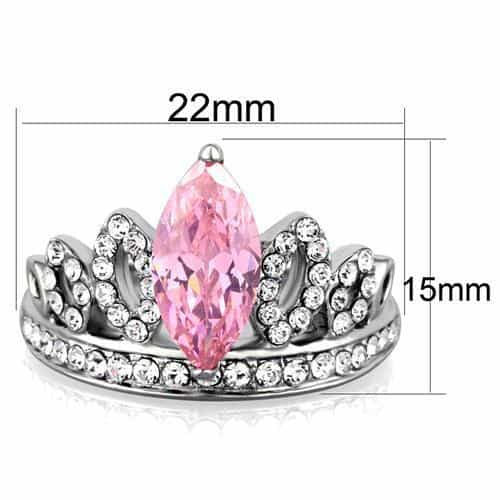 Stainless Steel Pink Marquise CZ Crown Tiara Ring view 6