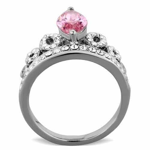 Stainless Steel Pink Marquise CZ Crown Tiara Ring view 7