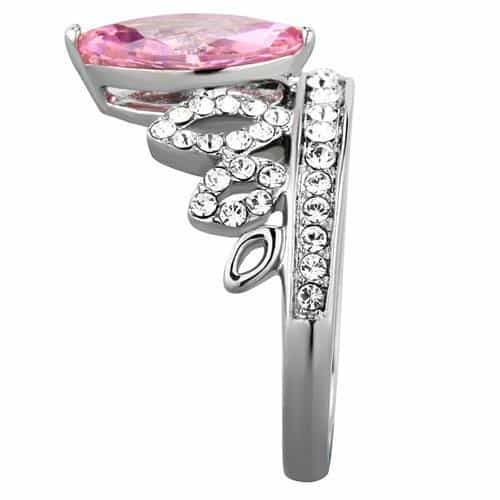 Stainless Steel Pink Marquise CZ Crown Tiara Ring view 4