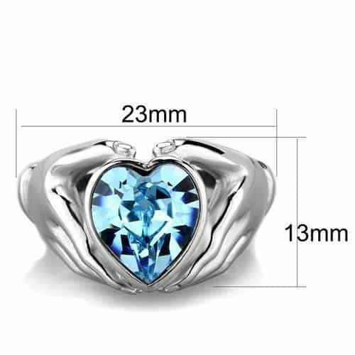 Stainless Steel Blue Topaz Heart Claddagh Hands Ring view 6