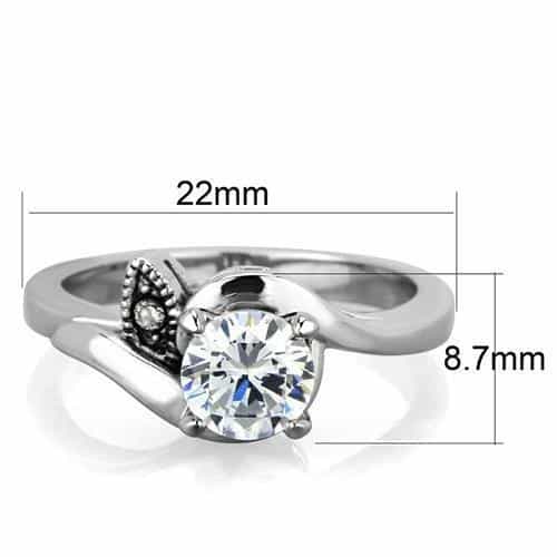 Stainless Steel CZ Round Solitaire Twist Swirl Band Ring view 6