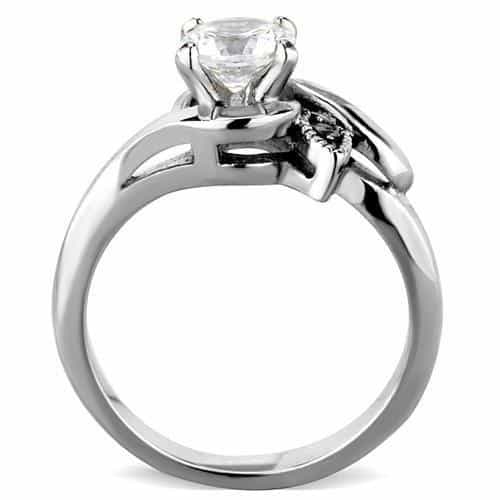 Stainless Steel CZ Round Solitaire Twist Swirl Band Ring view 7