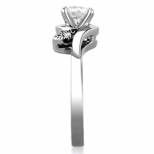 Stainless Steel CZ Round Solitaire Twist Swirl Band Ring view 8