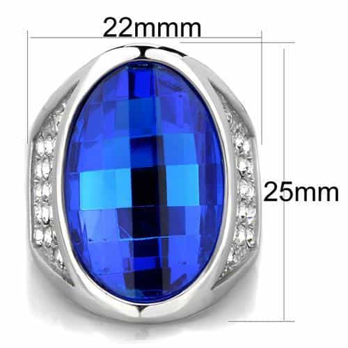 Stainless Steel Blue Sapphire Large Pear Crystal CZ Accent Ring view 2