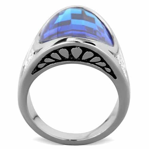Stainless Steel Blue Sapphire Large Pear Crystal CZ Accent Ring view 3