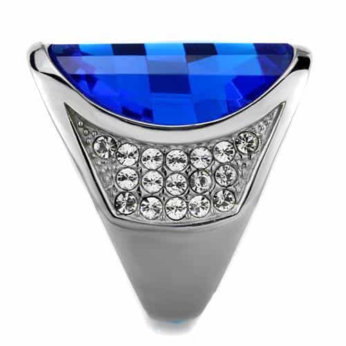 Stainless Steel Blue Sapphire Large Pear Crystal CZ Accent Ring view 4