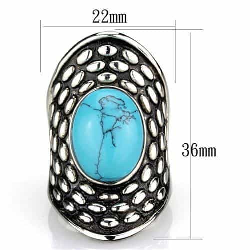 Stainless Steel Turquoise Oval Cabochon Pebble Scale Dome Ring view 2