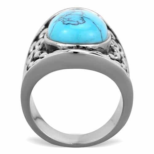 Stainless Steel Turquoise Oval Cabochon Pebble Scale Dome Ring view 7