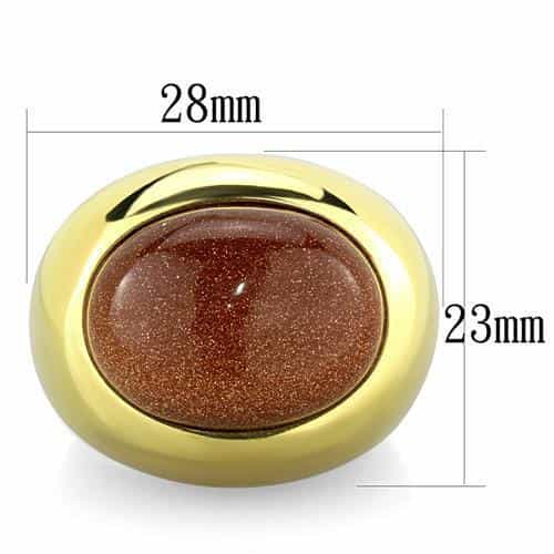 Stainless Steel Gold Brown Goldstone Cabochon Dome Ring view 6