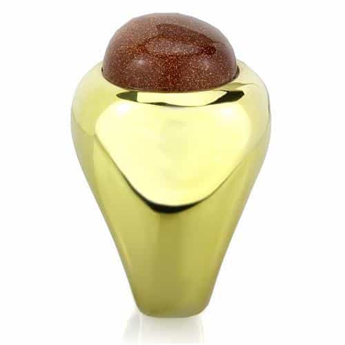 Stainless Steel Gold Brown Goldstone Cabochon Dome Ring view 8