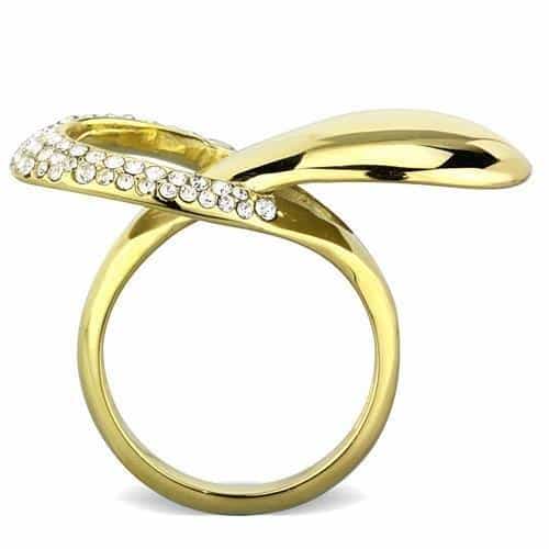 Stainless Steel Gold CZ Pave Circle Loop Modern Cocktail Ring view 7