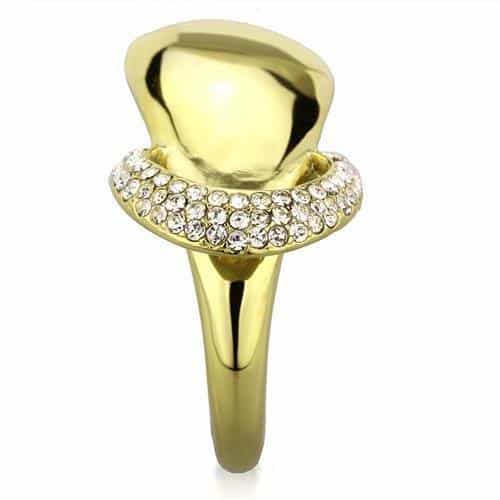Stainless Steel Gold CZ Pave Circle Loop Modern Cocktail Ring view 4